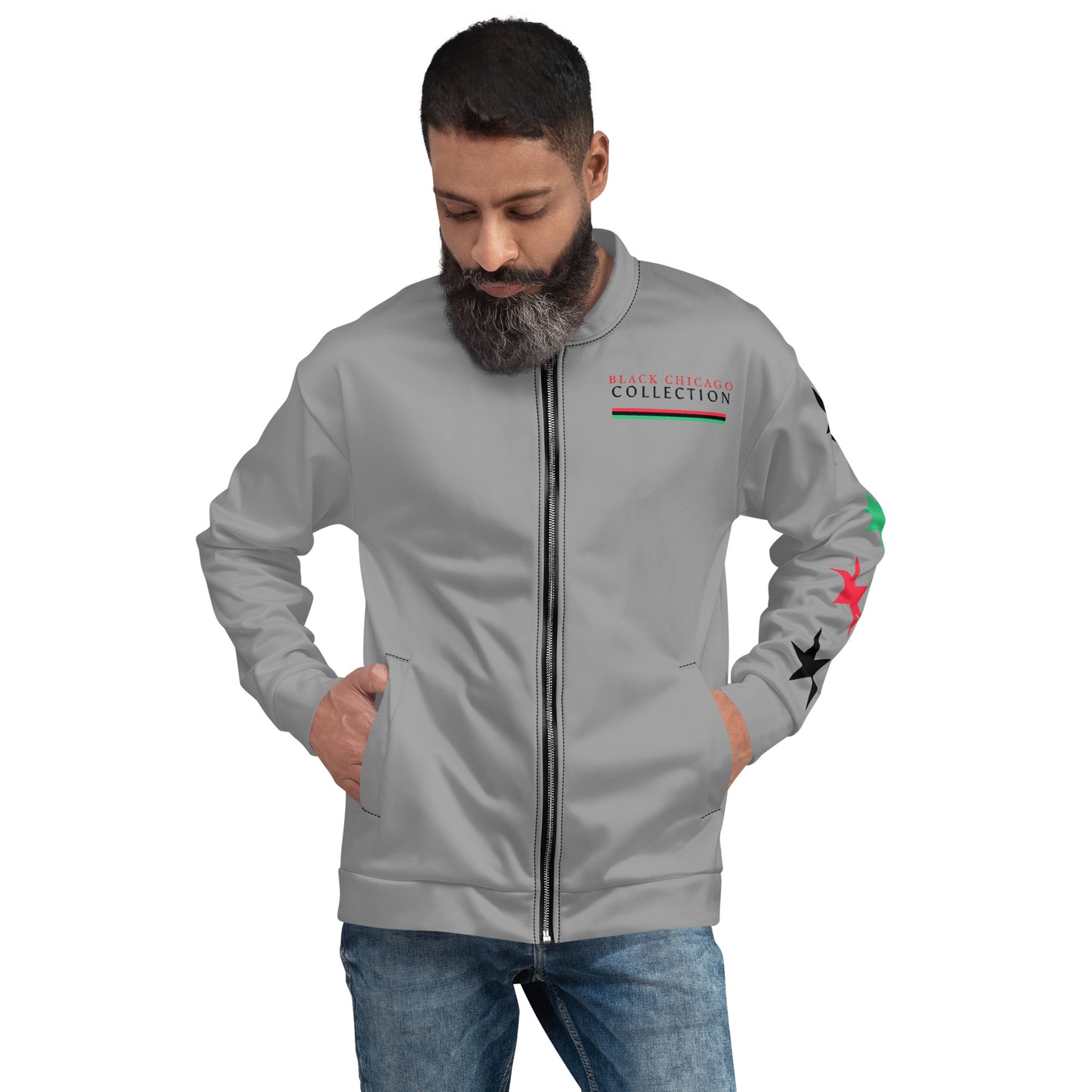 All Logo Gray Bomber Jacket